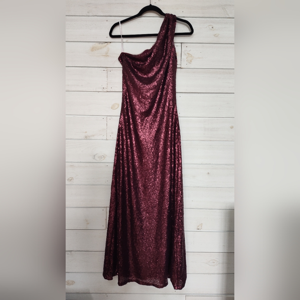 Christina Wu, Sequin One Shoulder Gown, Mahogany Matte, Size 8